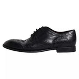 Dolce & Gabbana Dark Blue Leather Derby Wingtip Formal Shoes