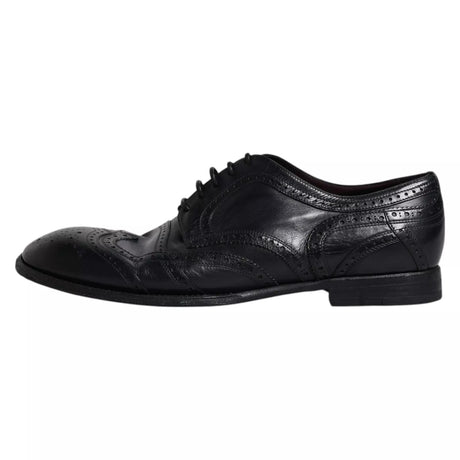 Dolce & Gabbana Dark Blue Leather Derby Wingtip Formal Shoes