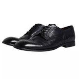 Dolce & Gabbana Dark Blue Leather Derby Wingtip Formal Shoes