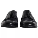 Dolce & Gabbana Dark Blue Leather Derby Wingtip Formal Shoes