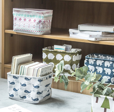 Desktop Makeup Organizer Storage Box with Linen Basket