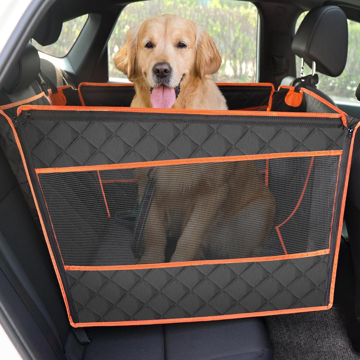 Pecute Dog Car Seat Cover for Back Seat with Hard Bottom Extra Extender Dog Half Hammock for Large Dogs Foldable Waterproof Pet Car Half Seat for Back Seat with 3 Visible Mesh for Some Car SUV Truck