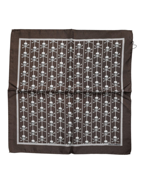 Dolce & Gabbana Brown Skull Silk Square Men Foulard Scarf