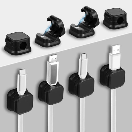 Qianyu 8 Pack Magnetic Cable Clips Smooth Adjustable Cable Clips Easy Under Desk Cable Management Adhesive Wire Keeper Organizer Hide Charger Cord Holder for Home Desk Office Car Desktop Nightstand