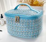 Plaid Print Large Capacity Makeup Bag with Handle