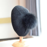Knitted Sequin Beret with Rabbit Hair Detail