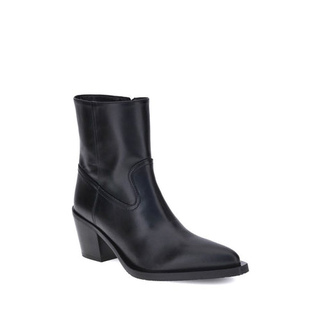 Stuart Weitzman Black Calf Leather Bos Taurus Ankle Boots