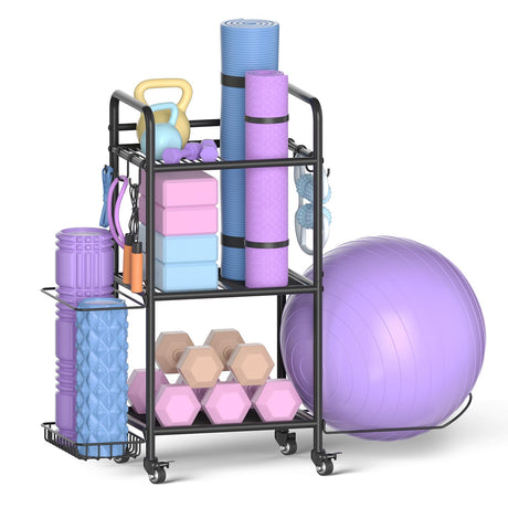 Home Gym Storage Rack Exercise Equipment Storage Organizer for Yoga Mat Dumbbells Kettlebells Foam Roller Yoga Strap & Resistance Bands Ideal Yoga Mat Holder & Workout Equipment Organizer