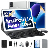 Tablet 2025 Android 14 Tablet with Keyboard 14GB+128GB+1TB Expand 4G Cellular Tablets with Dual Sim Slot10.1 Inch Octa-Core 2-in-1 Tablets with Incell Screen5G Wifi7000 mAhFace UnlockMouseCase