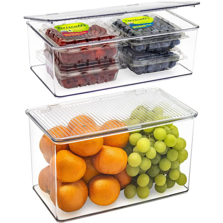 Sorbus Pantry Storage Organizer with Lids- Clear Plastic Refrigerator Organizer Bins- MultiPurpose & Versatile Stackable Cabinet Organizers- Cosmetics Office Supplies Food Organizer- 2 Pack (LM)