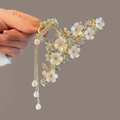 Rose Butterfly Tassel Hair Claw Clip for Elegant Look