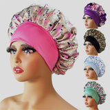 Wide-Brimmed Satin Printed Shower Cap for Beauty