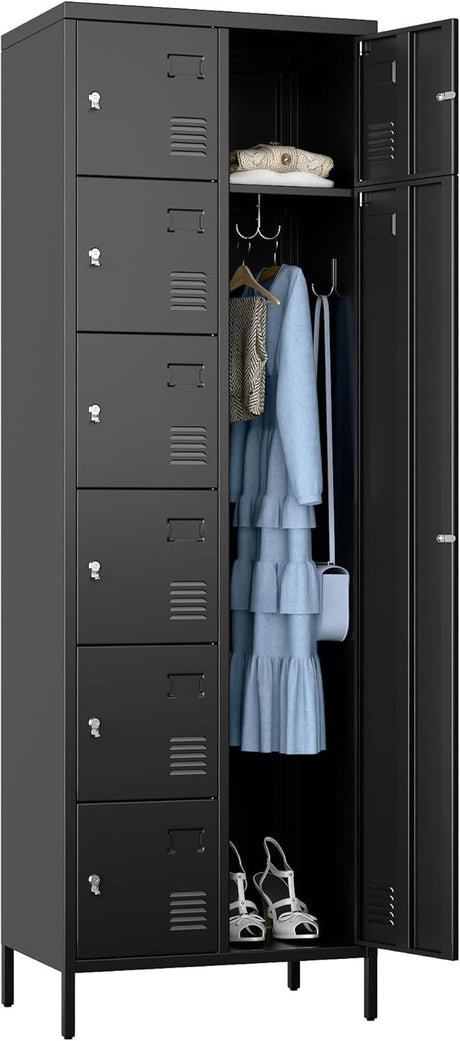 Aobabo H Metal Lockable Storage Locker 7 Small Doors And 1 Big Door, Metal Lockers For Empolyees With Hooks, For School Home Office, Assembly Required, 8 Doors, Black