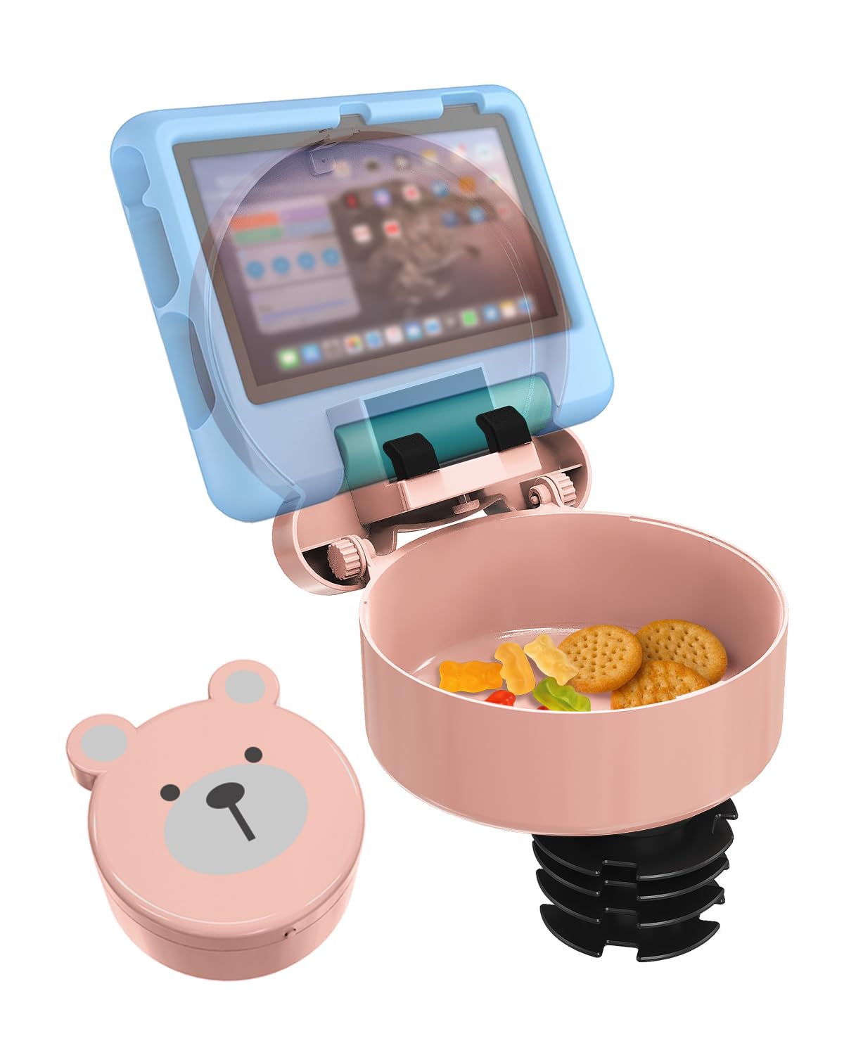 MS MASTER SHOW Car Seat Tray for Travel Car Seat Snack Tray Food Storage Container with Adjustable Tablet Mount Kids Travel-tray Road trip Essentials for Kids Light Pink