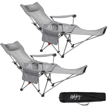 #WEJOY 2-in-1 Reclining Camping Chair Lightweight Folding Camping Chair with Adjustable Backrest & Footrest Camping Lounge Chair with Headrest Cup Holder Storage Bag for Beach Lawn 2 Pack