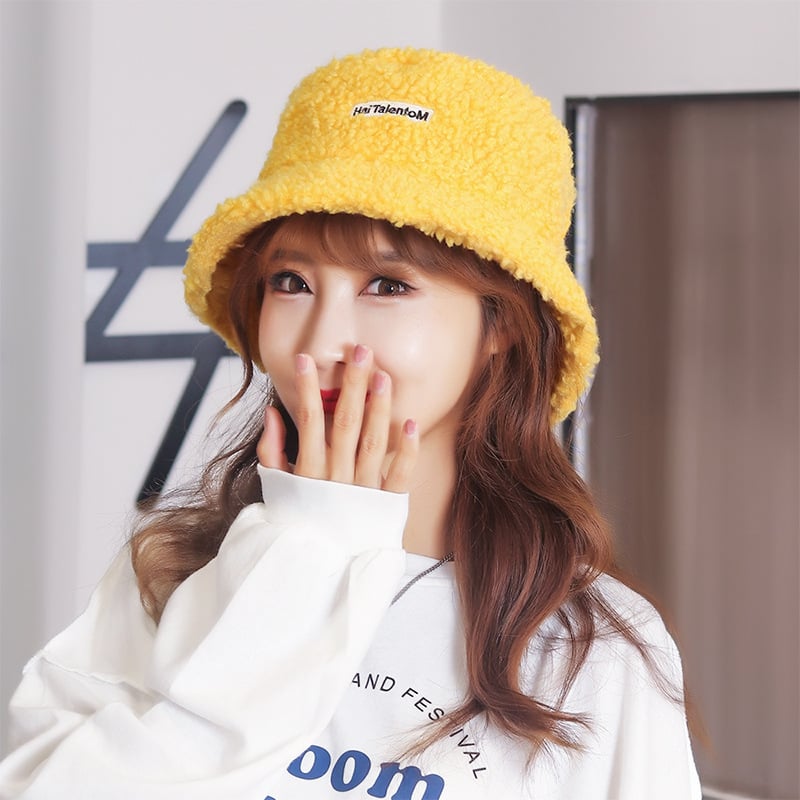 Embroidered Fisherman Hat with Lamb Hair Detail