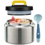 8oz Soup Thermo for Hot Food KidsLunch Thermo Kids Food Jar with Spoon Hot Insulated Food ContainersLeak Proof Stainless Steel Wide Mouth Lunch Food Thermo Jar for School (Stainless Steel-Black Lid)