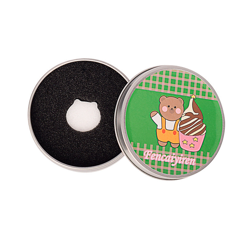 Cute Bear Makeup Brush Cleaning Box with Sponge