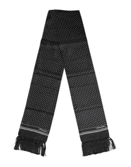 Dolce & Gabbana Black White Polka Dot Fringes Foulard Scarf