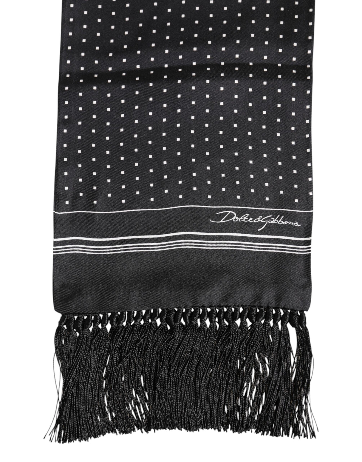 Dolce & Gabbana Black White Polka Dot Fringes Foulard Scarf
