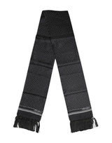 Dolce & Gabbana Black White Polka Dot Fringes Foulard Scarf