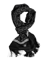 Dolce & Gabbana Black Silk Printed Fringes Men Foulard Scarf