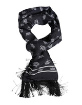Dolce & Gabbana Black Silk Crown Fringes Men Foulard Scarf