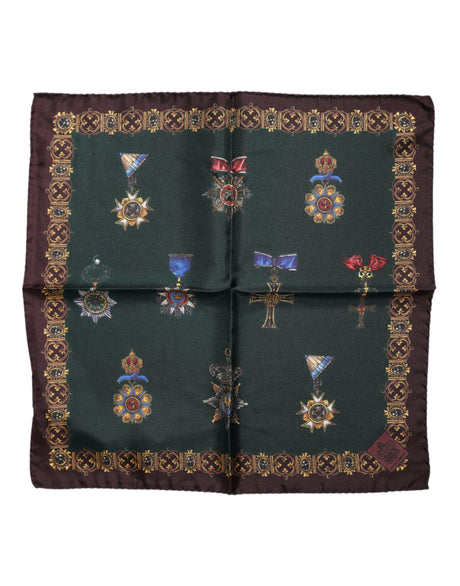 Dolce & Gabbana Green Medals Silk Square Foulard Scarf