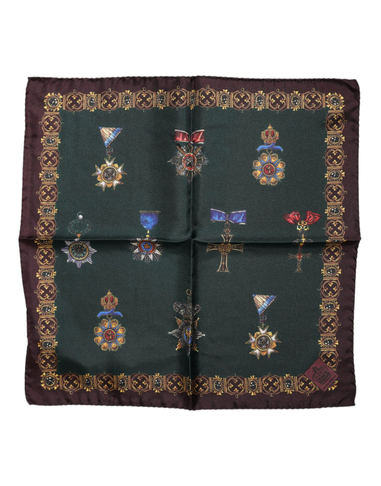 Dolce & Gabbana Green Medals Silk Square Foulard Scarf