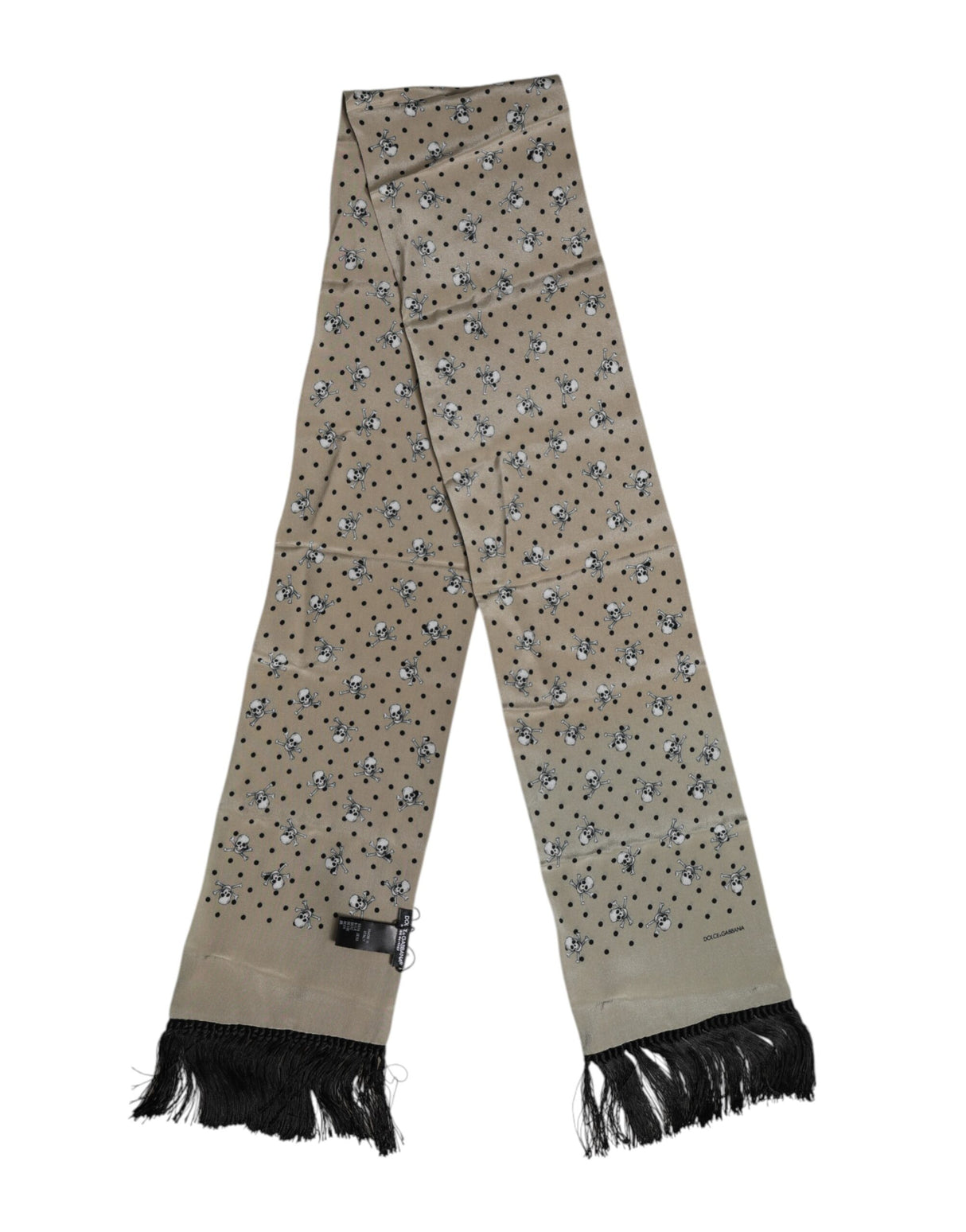 Dolce & Gabbana Gray Skulls Silk Fringes Men Foulard Scarf