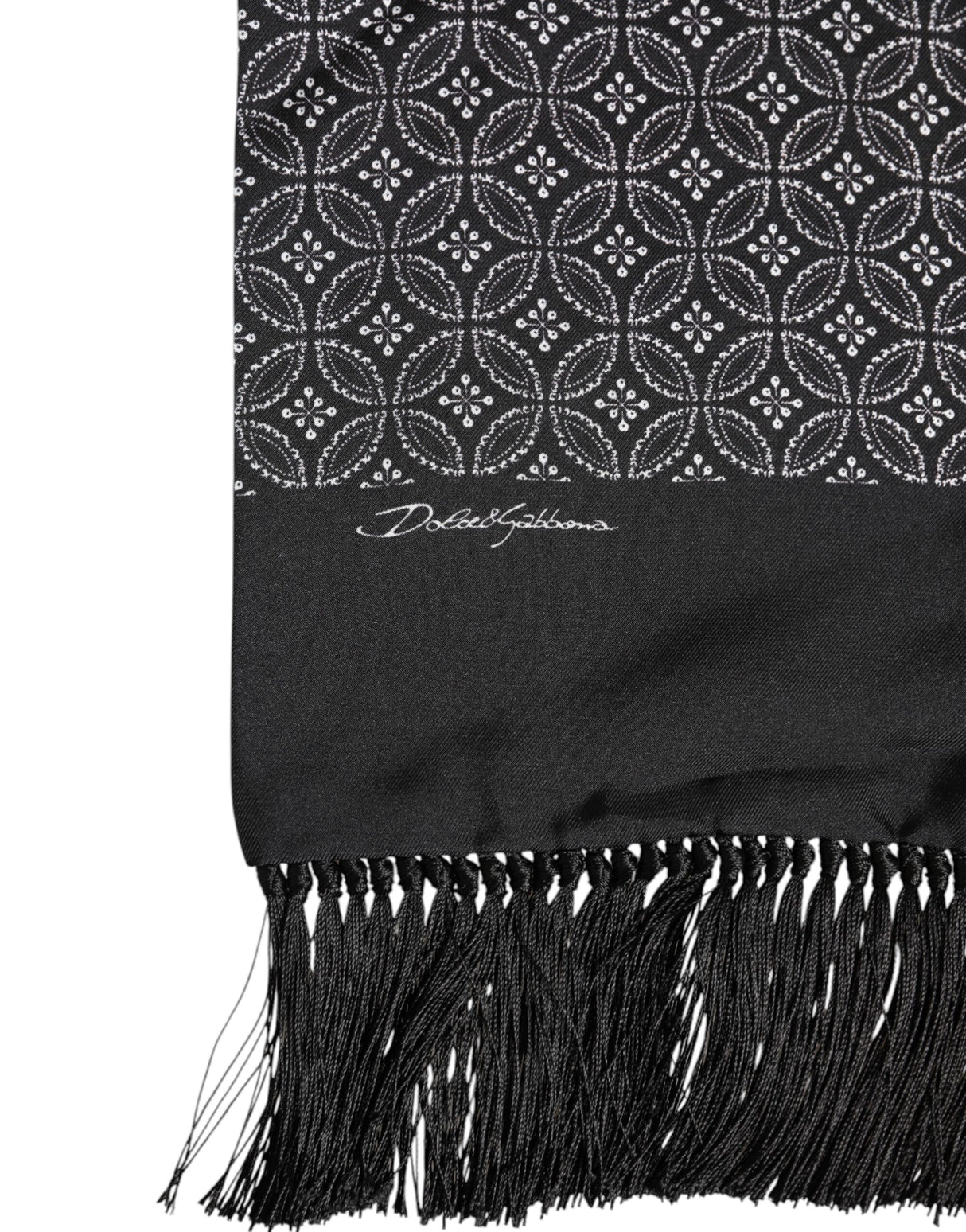 Dolce & Gabbana Black Patterned Fringes Men Foulard Scarf
