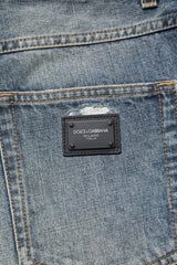 Dolce & Gabbana Blue Washed Tattered Straight Fit Denim Jeans