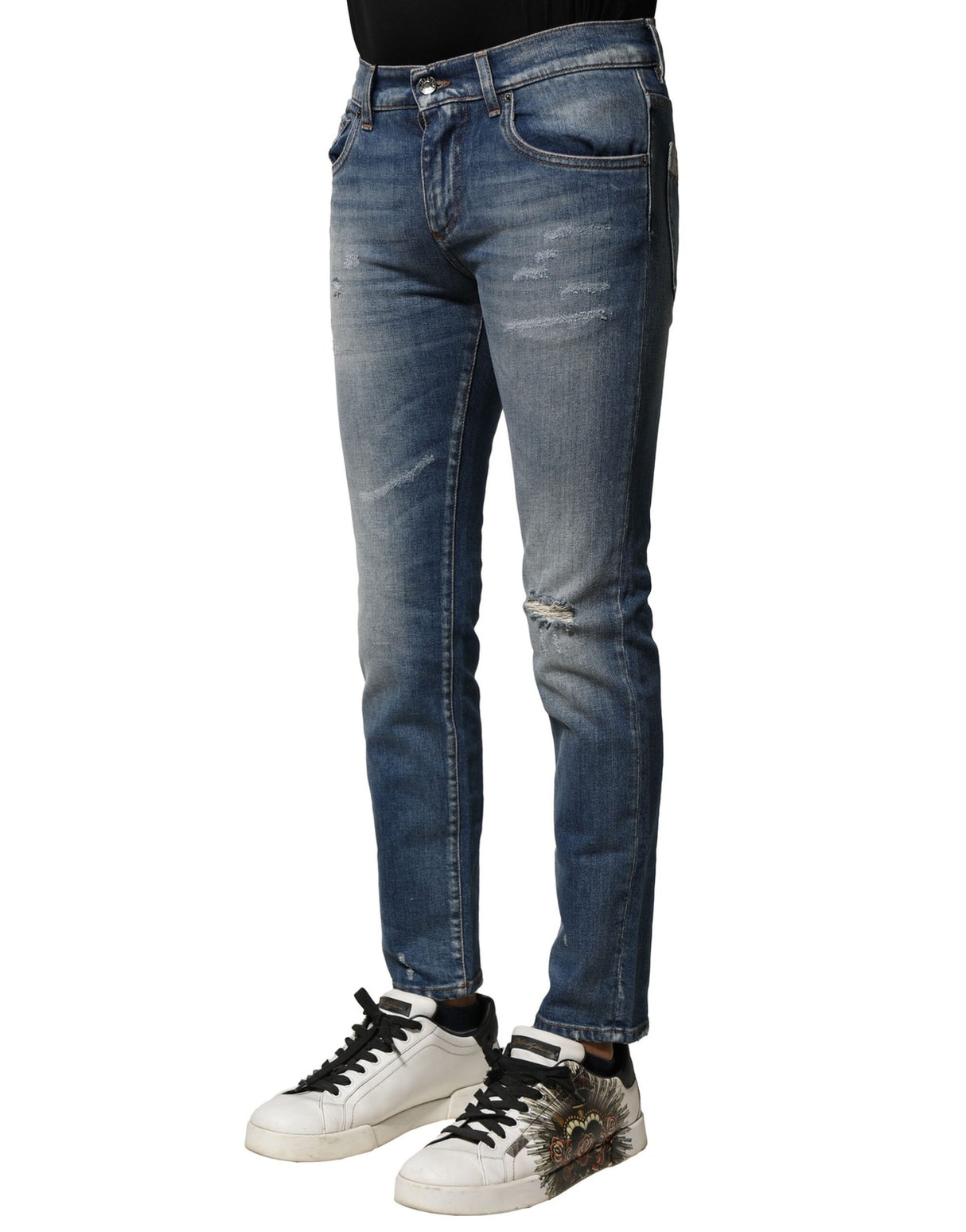 Dolce & Gabbana Blue Washed Cotton Slim Fit Men Denim Jeans