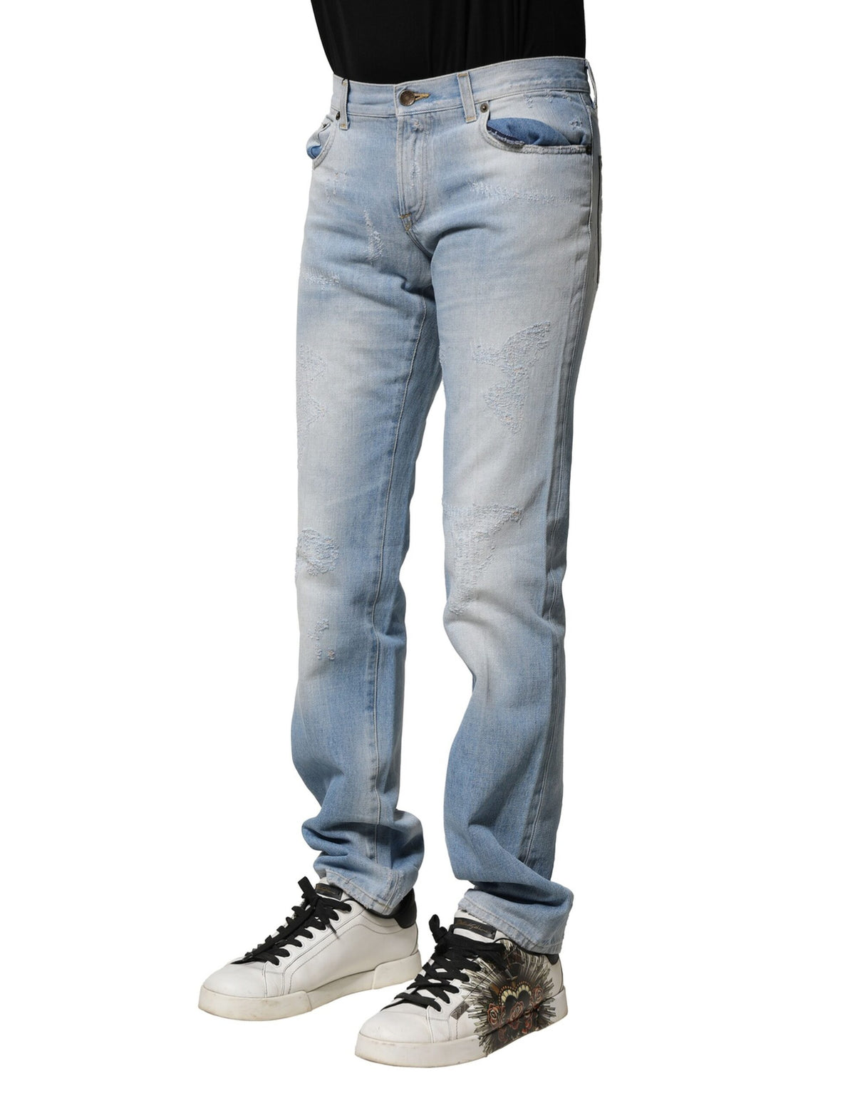 Dolce & Gabbana Light Blue Washed Straight Fit Denim Jeans