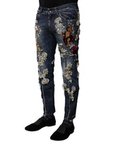 Dolce & Gabbana Blue Cotton Rhinestone Embellish Denim Jeans
