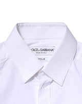 Dolce & Gabbana White Cotton GOLD Long Sleeves Dress Shirt
