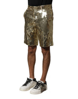 Dolce & Gabbana Gold Sequin Polyester Embellished Bermuda Shorts