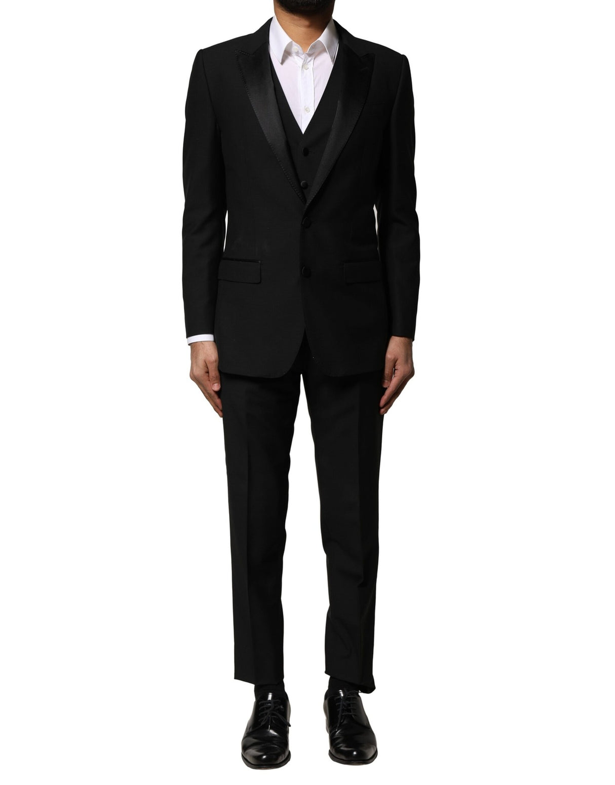 Dolce & Gabbana Black Wool 3 Piece Single Breasted Suit