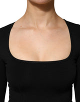 Dolce & Gabbana Black Square Neck Long Sleeves Pullover Top