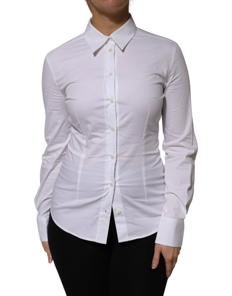 Dolce & Gabbana White Cotton Collared Long Sleeves Shirt Top