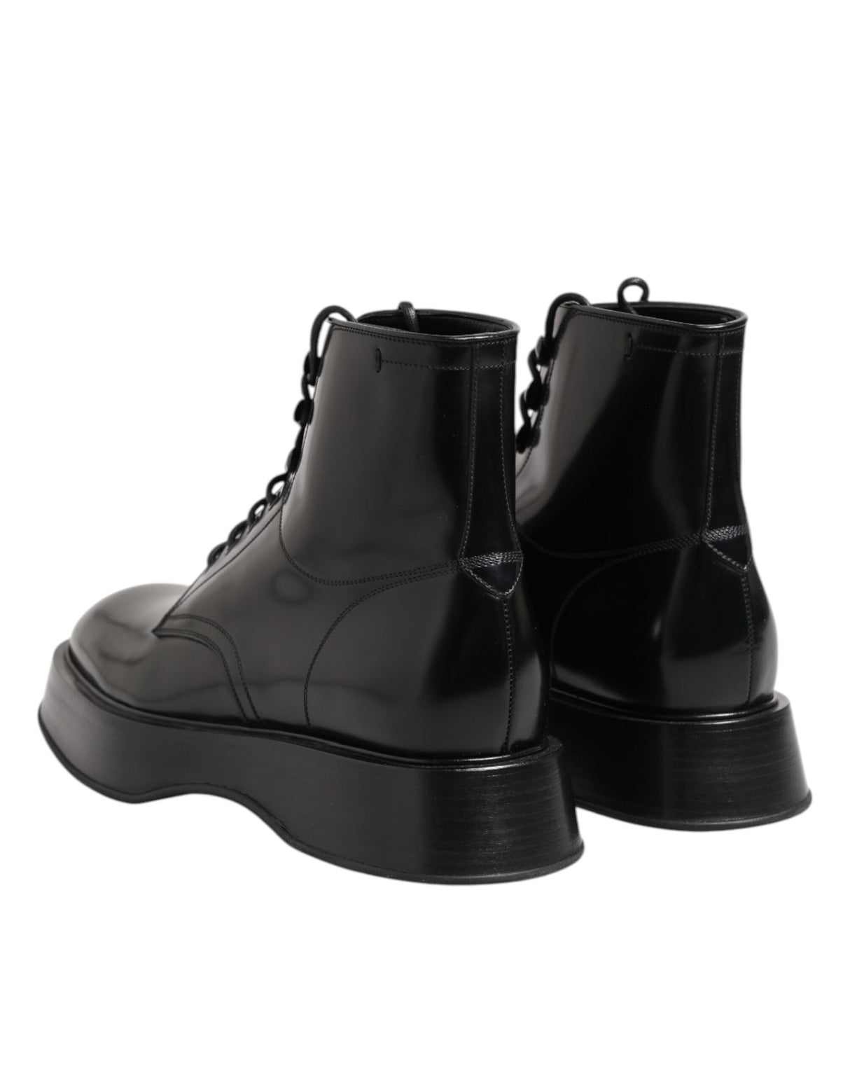 Dolce & Gabbana Black Leather Logo Ankle Boots Lace Up Shoes