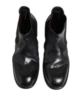 Dolce & Gabbana Black Leather Ankle Boots Slip On Shoes