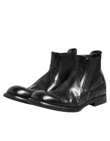 Dolce & Gabbana Black Leather Ankle Boots Slip On Shoes