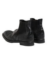 Dolce & Gabbana Black Leather Ankle Boots Slip On Shoes