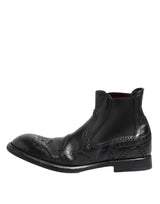 Dolce & Gabbana Black Leather Ankle Boots Slip On Shoes