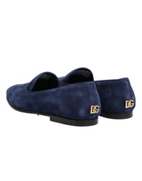 Dolce & Gabbana Blue Velvet DG Logo Loafers Formal Shoes