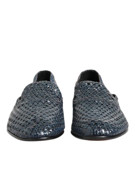 Dolce & Gabbana Blue Woven Leather Slip On Loafers Shoes