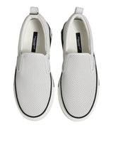 Dolce & Gabbana White Dotted Leather Slip On Men Sneakers Shoes