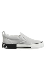 Dolce & Gabbana White Dotted Leather Slip On Men Sneakers Shoes