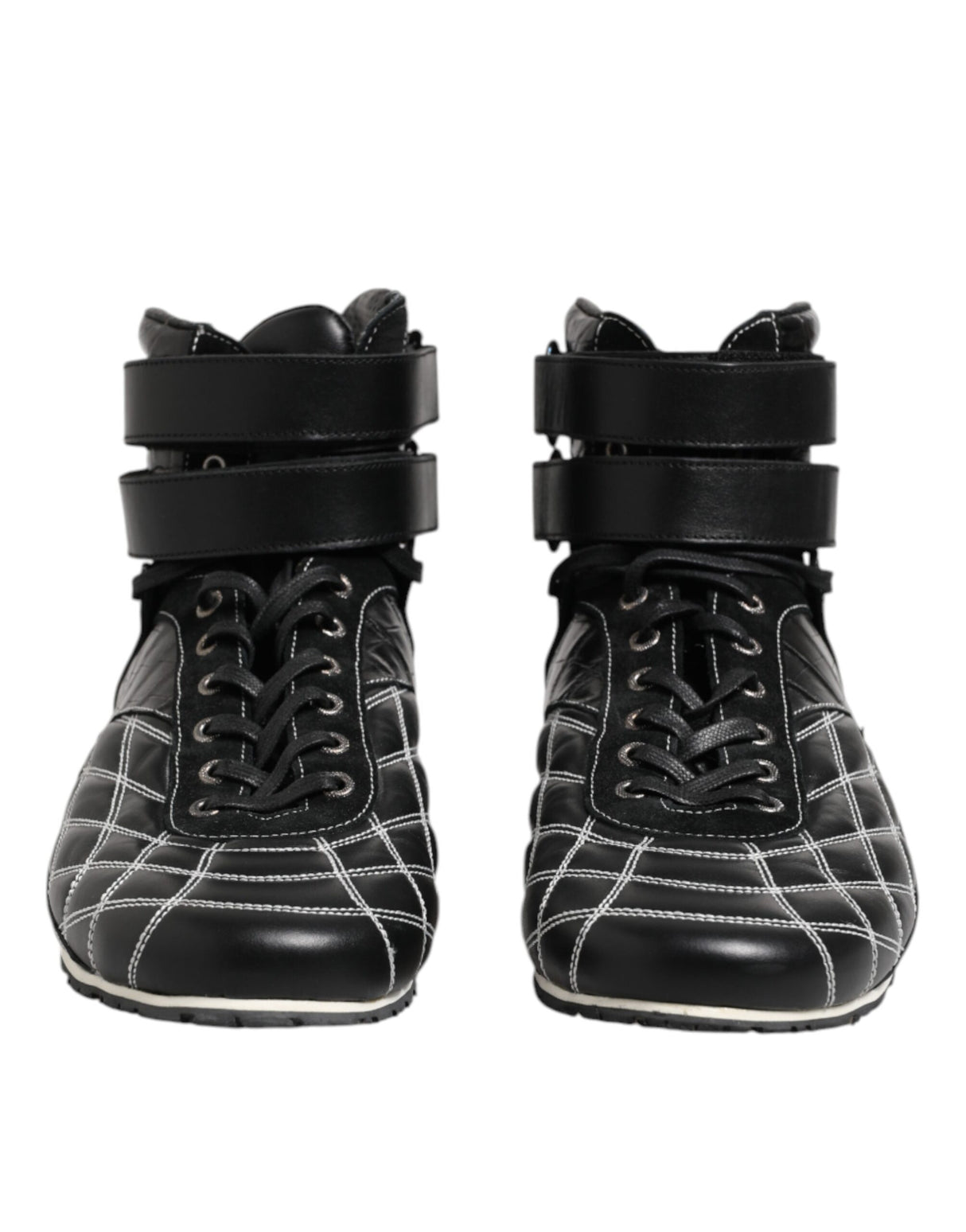 Dolce & Gabbana Black Quilted Leather Lace Up Sneakers Shoes